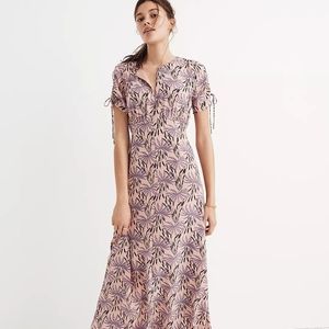 Madewell Silk Tie-Sleeve Maxi Dress in Oasis Palm
